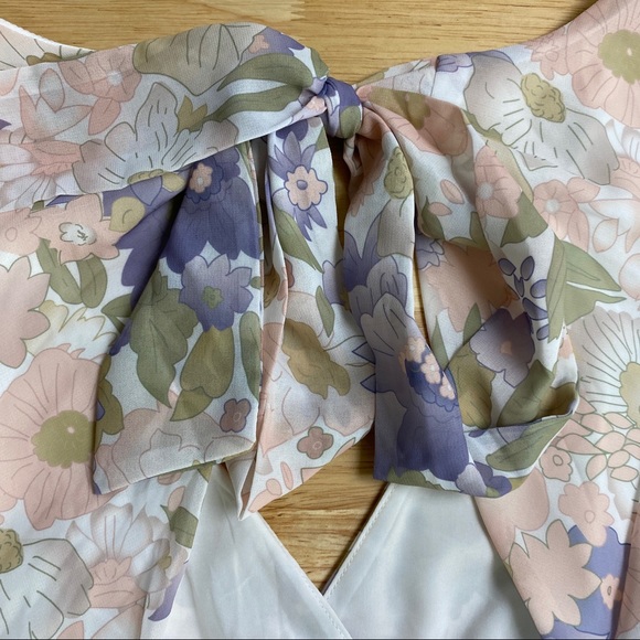 DOTTI Pastel Floral Print Bell Sleeve Backless Ruffle Trim Mini Dress Size AU 12 - Picture 6 of 10